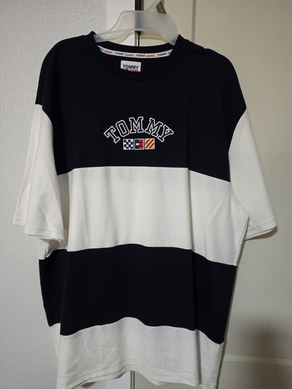 Tommy Hilfiger Black and White Striped Logo T-Shirt